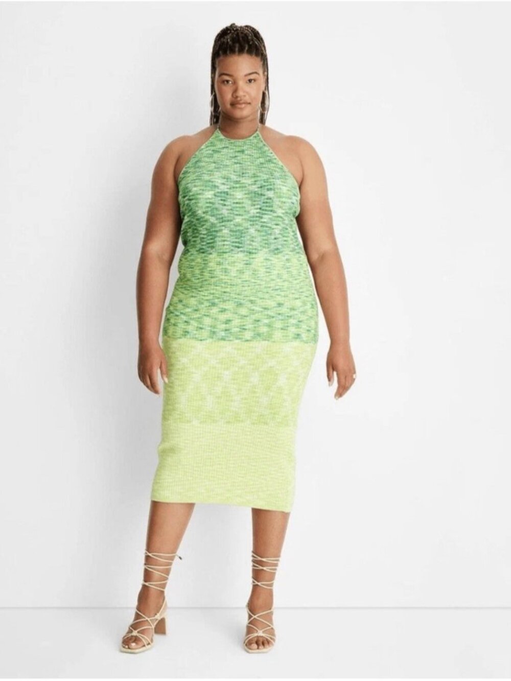 Ribbed Knit Halter‎ Dress 1X Green Ombre Casual Resort Wear Future Collective